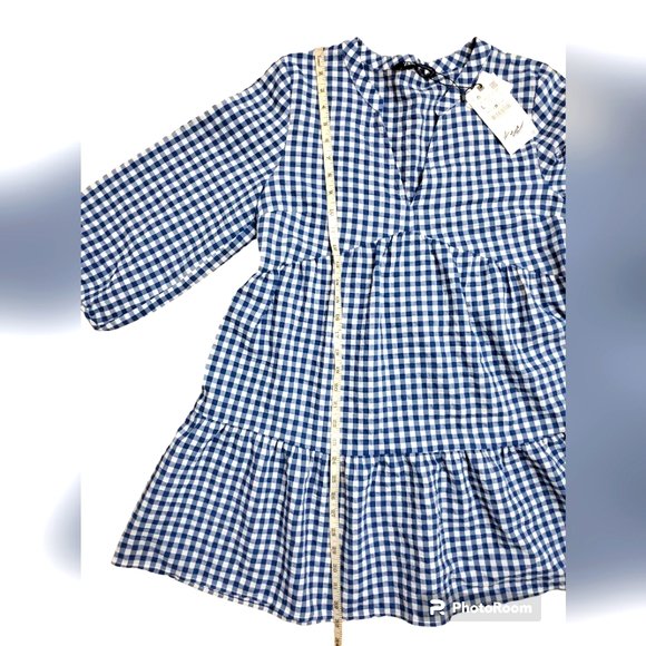 Zara Gingham Tiered Mini Dress Size L - Picture 10 of 11